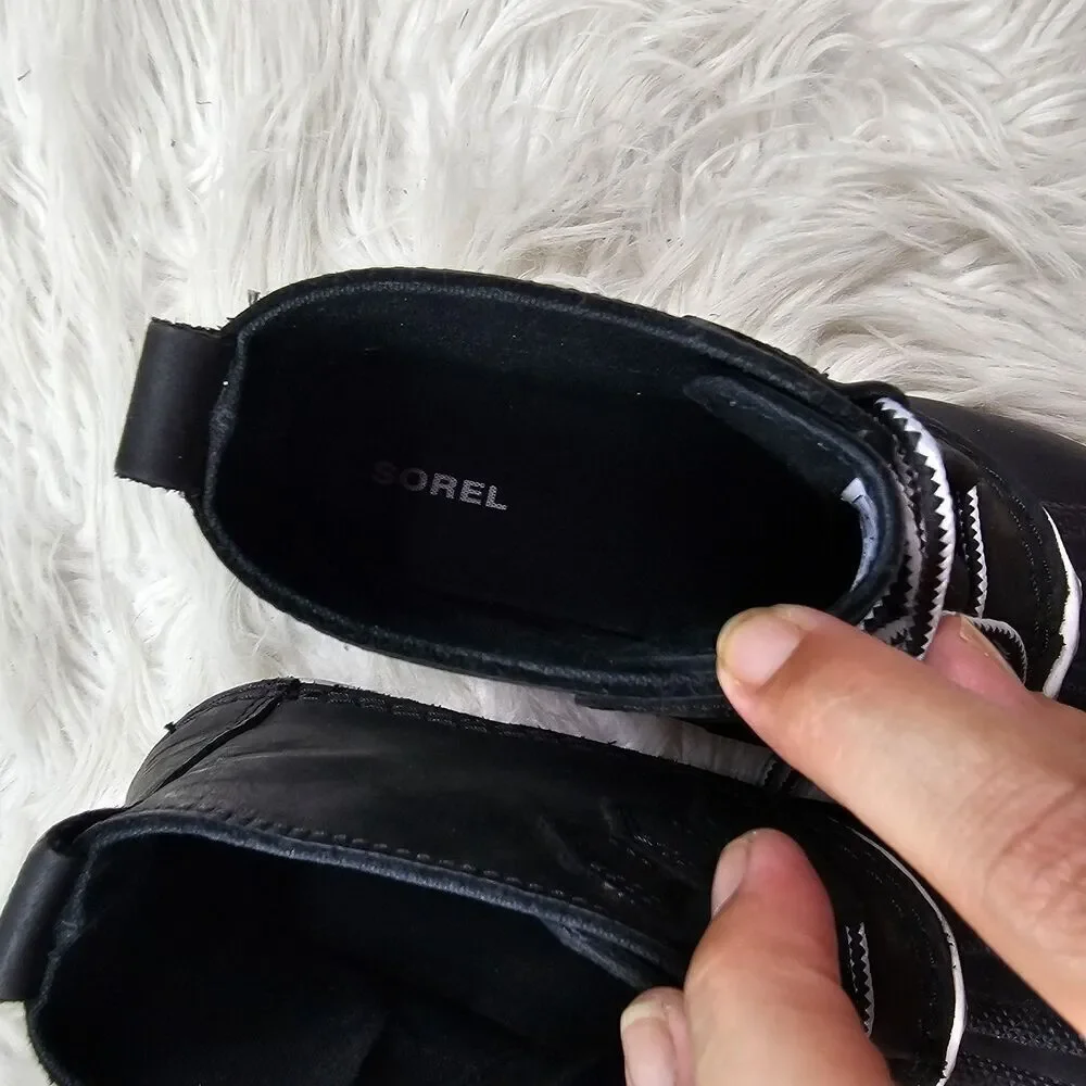 SOREL Out N About Waterproof Black Leather & Rubber Lace Up Duck Boots Size 5